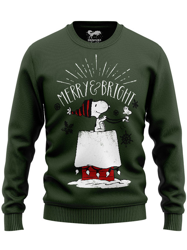 

Redwolf - Merry And Bright - Peanuts Official Pullover, Olive green